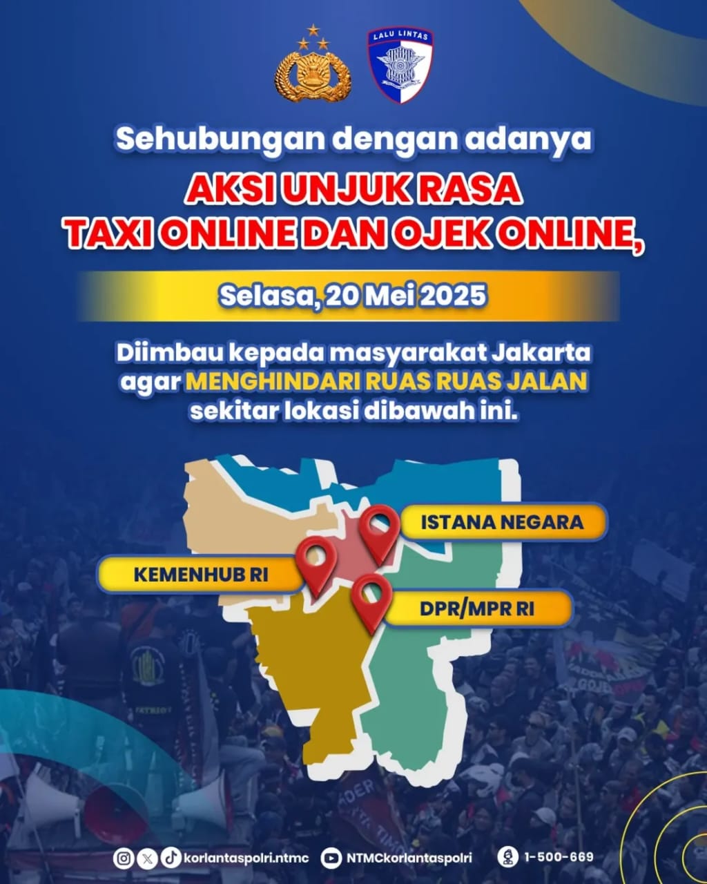 Imbauan Korlantas Polri: Hindari Tiga Ruas Jalan Ini Akibat Aksi Unjuk Rasa Taksi dan Ojek Online Hari Ini